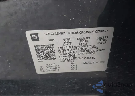2019 GMC Sierra 1500 Limited z USA, uszkodzony, nr VIN 2GTV2LEC5K1234453